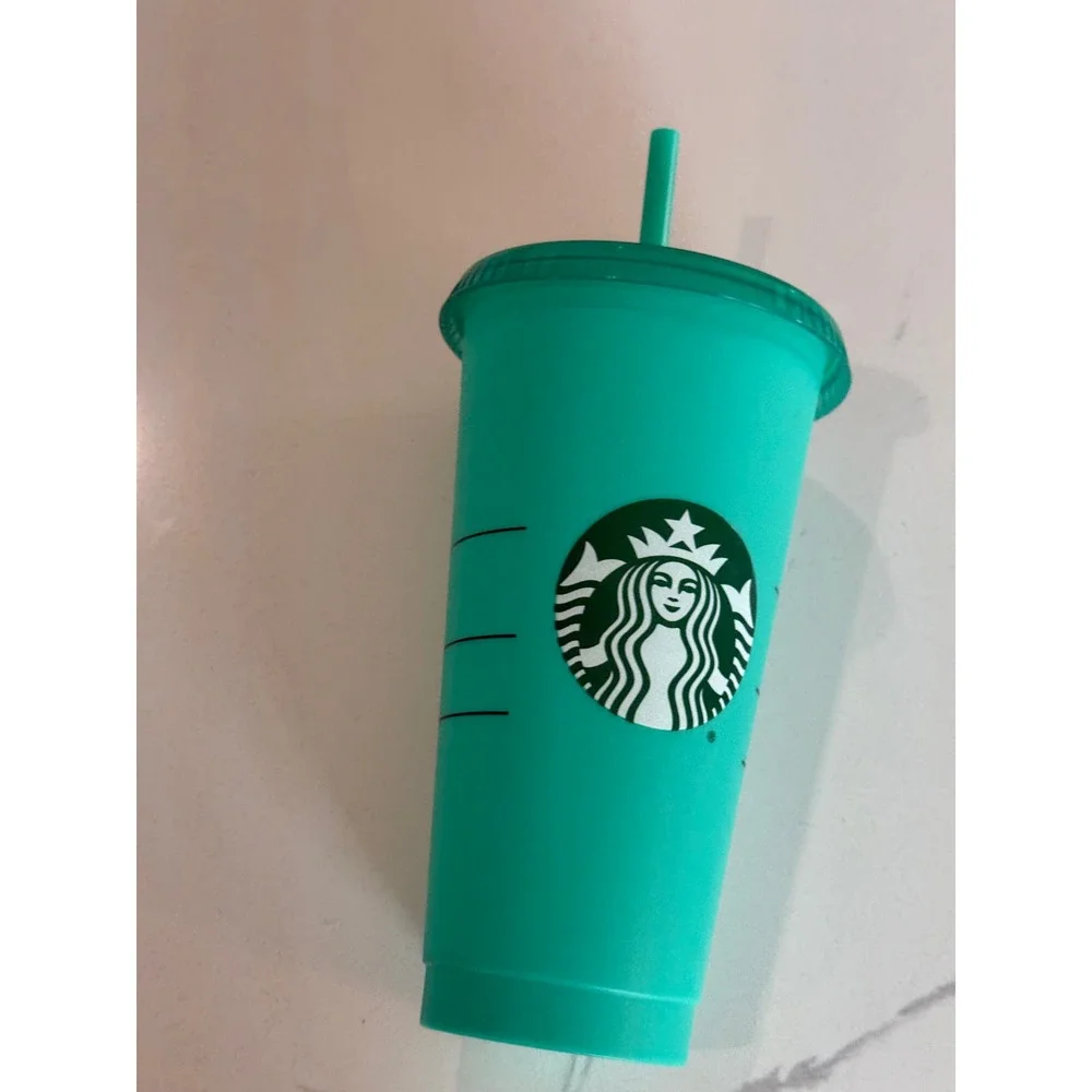Starbucks 2020 Reusable Color Changing Cold Cup Tumbler 24oz‎ Green Teal Straw